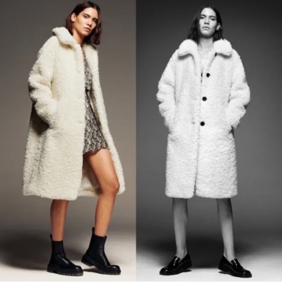 Zara Oyster White Teddy Bear Coat Bloggers Fave Size Small - Picture 2 of 7